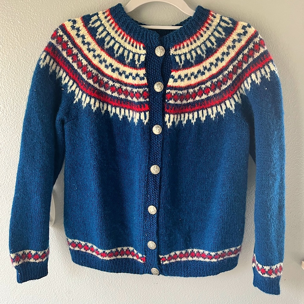 Vintage Women’s Cardigan- 100% Wool - Hand knitted